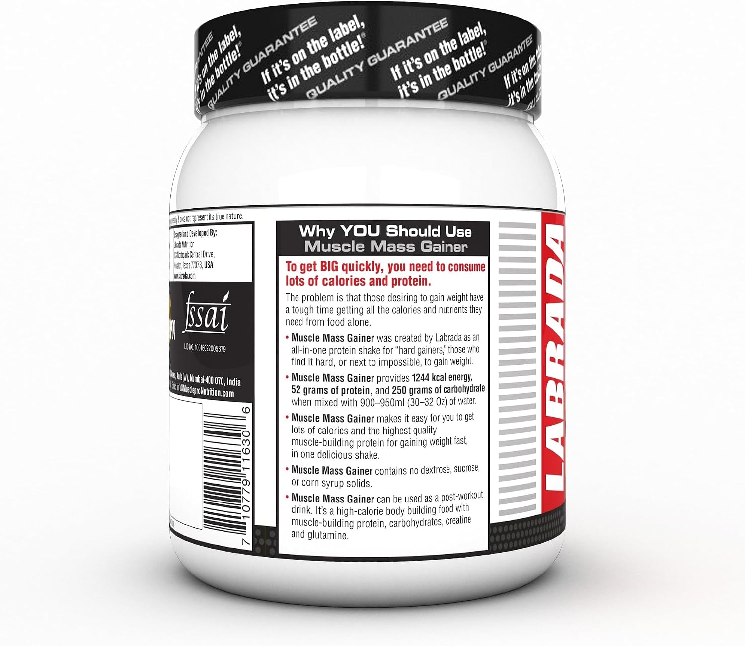 گینر افزایش وزن Labrada، 52 گرم پروتئین، 1 کیلوگرم، 3 سروینگ، طعم شکلاتی