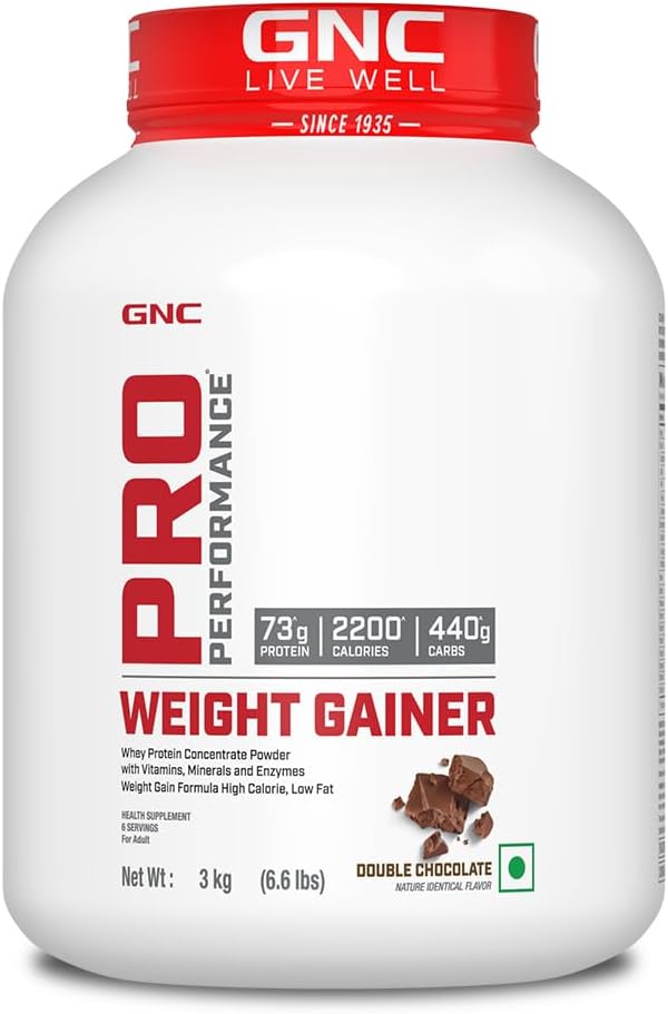 گینر افزایش وزن GNC، 73 گرم پروتئین، 3 کیلوگرم، طعم شکلات دوبل