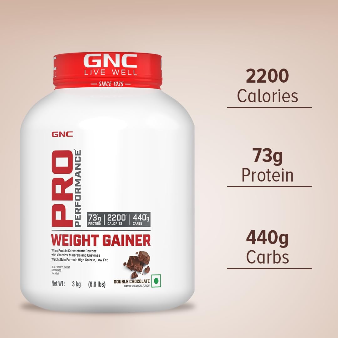 گینر افزایش وزن GNC، 73 گرم پروتئین، 3 کیلوگرم، طعم شکلات دوبل