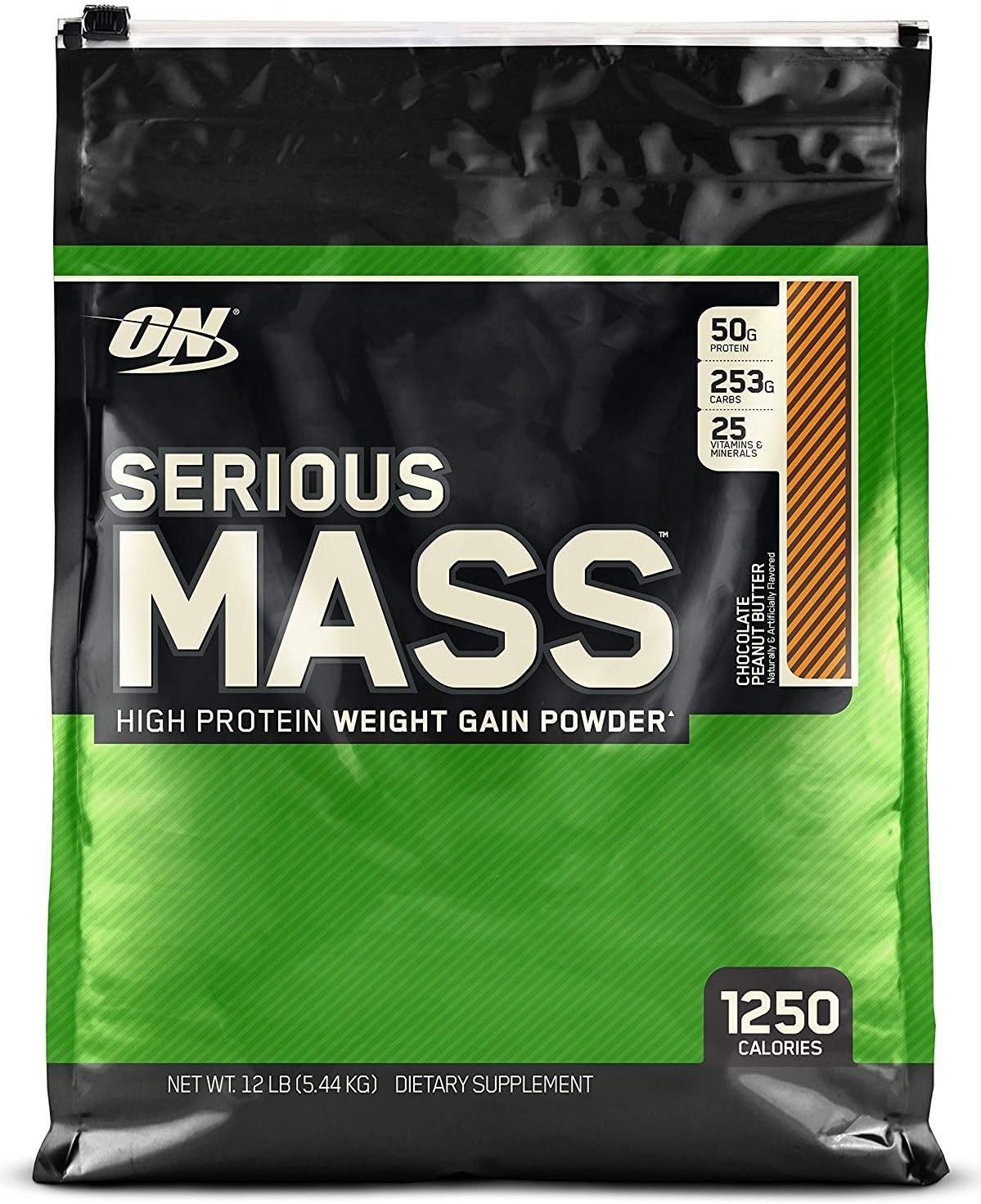 گینر افزایش وزن OPTIMUM NUTRITION Serious Mass، 12 پوند، طعم شکلات و کره بادام‌زمینی