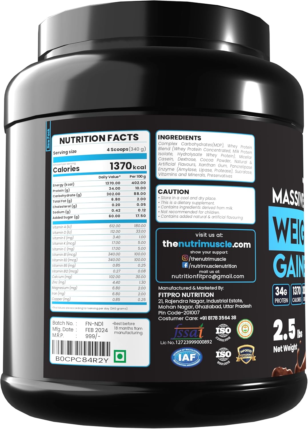 گینر افزایش وزن Nutrimuscle Massive Weight Gainer، 1.134 کیلوگرم، طعم شکلاتی