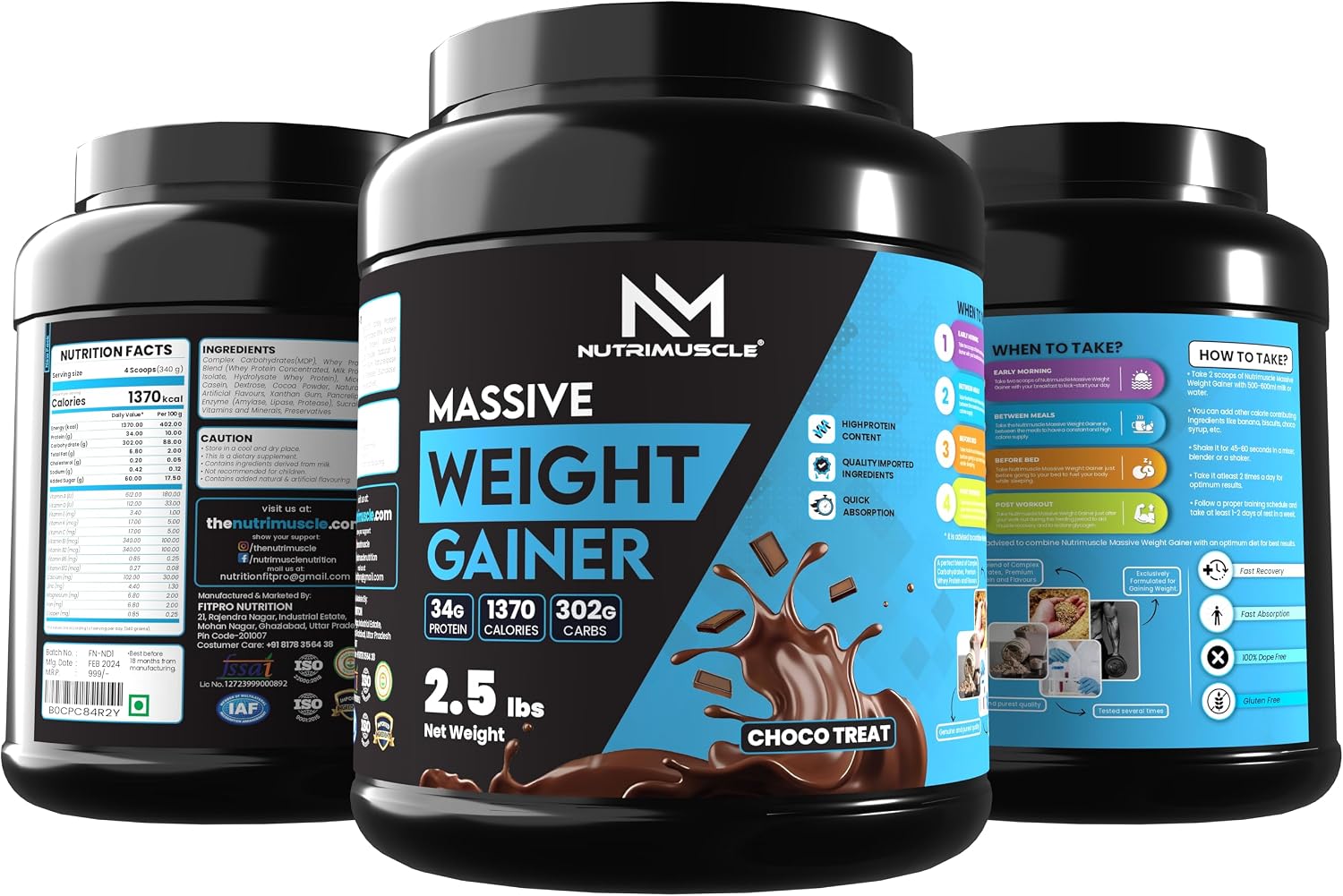 گینر افزایش وزن Nutrimuscle Massive Weight Gainer، 1.134 کیلوگرم، طعم شکلاتی