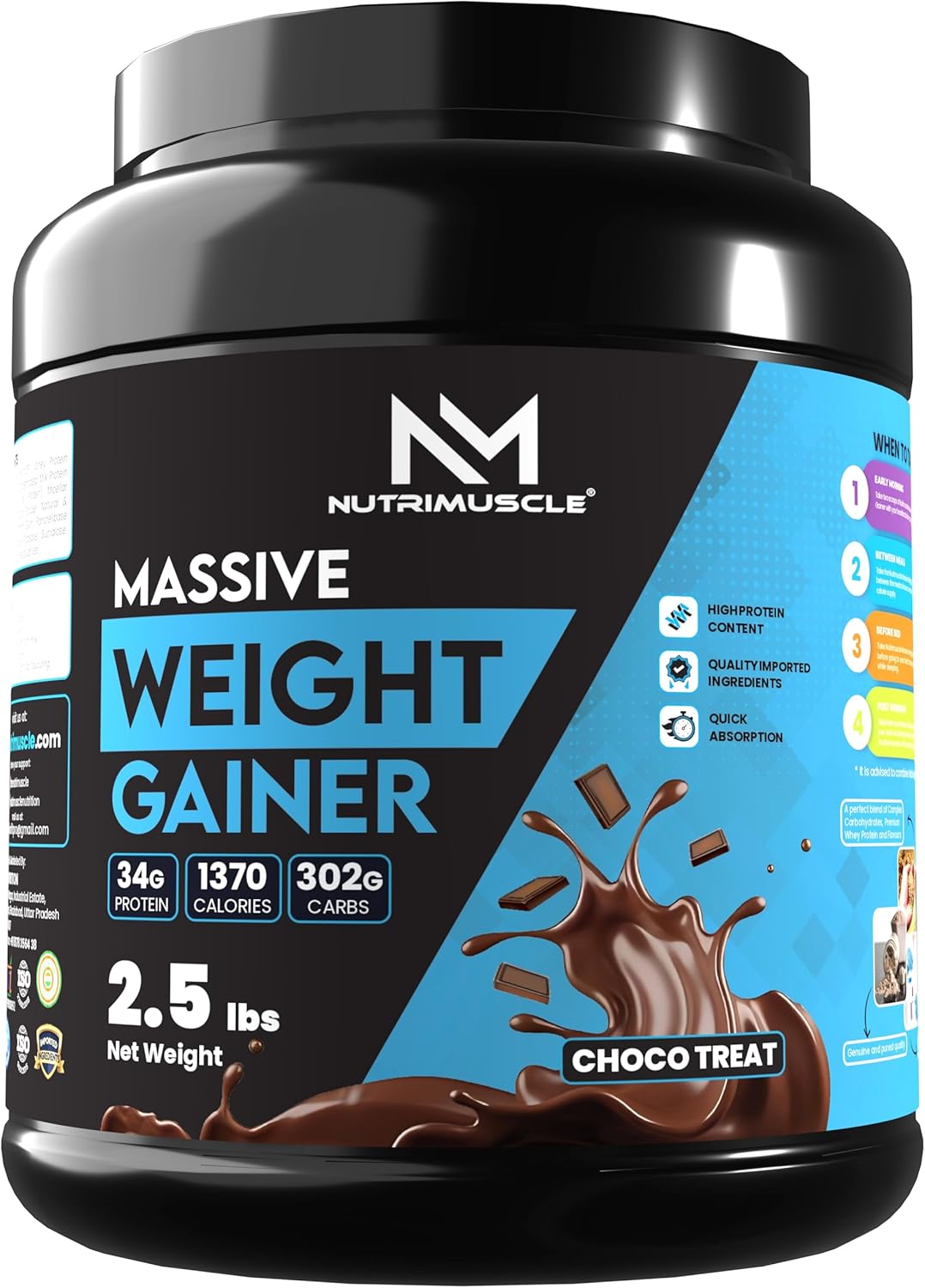 گینر افزایش وزن Nutrimuscle Massive Weight Gainer، 1.134 کیلوگرم، طعم شکلاتی