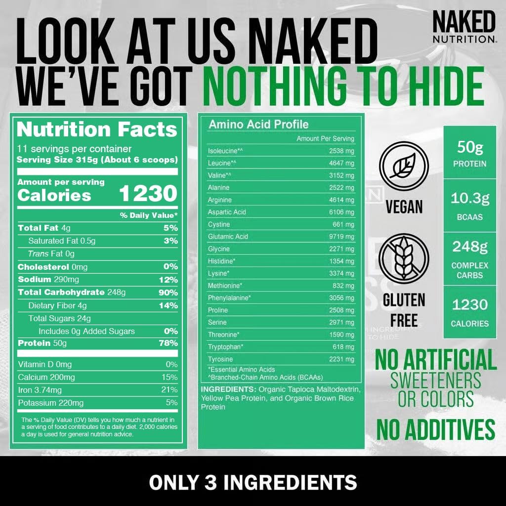 گینر وگان افزایش وزن NAKED Vegan Mass، 8 پوند، 11 سروینگ