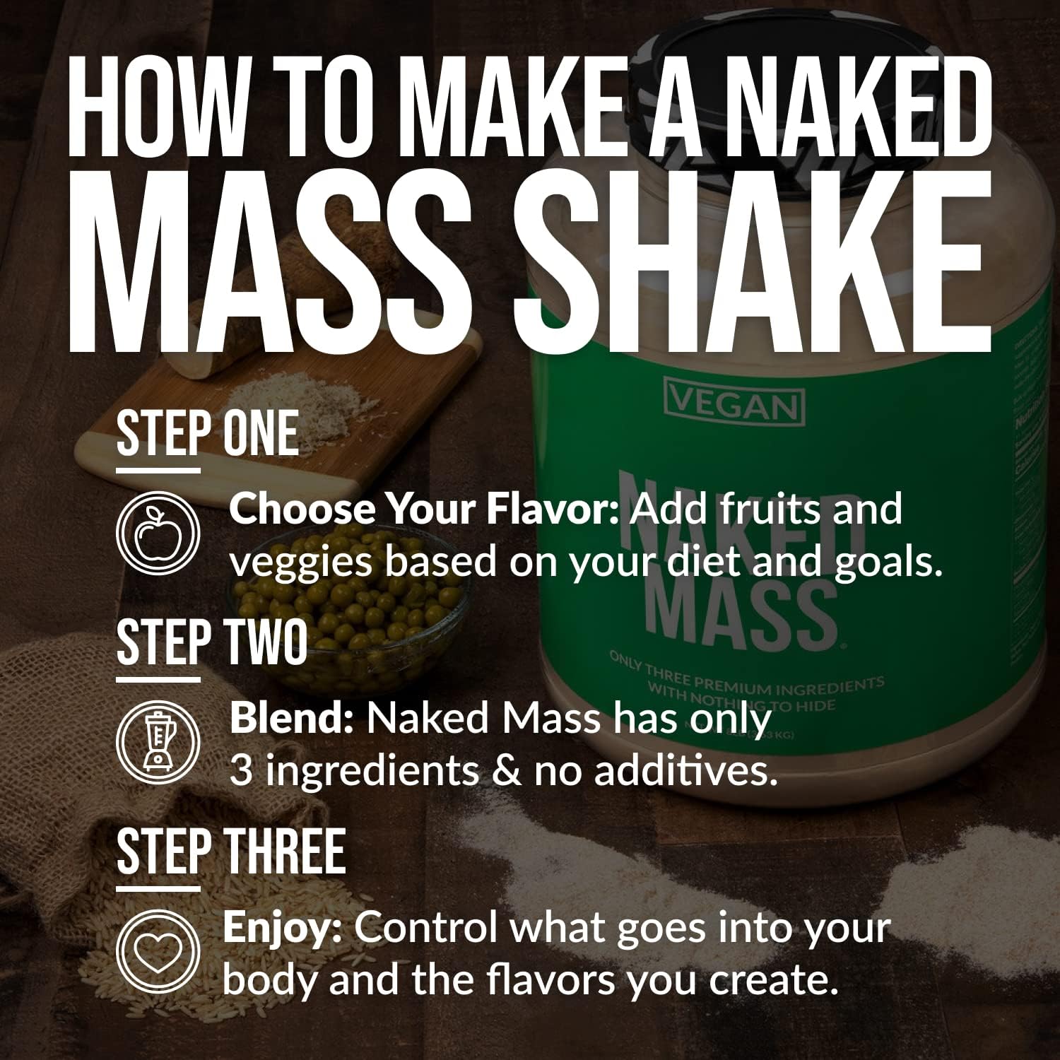 گینر وگان افزایش وزن NAKED Vegan Mass، 8 پوند، 11 سروینگ