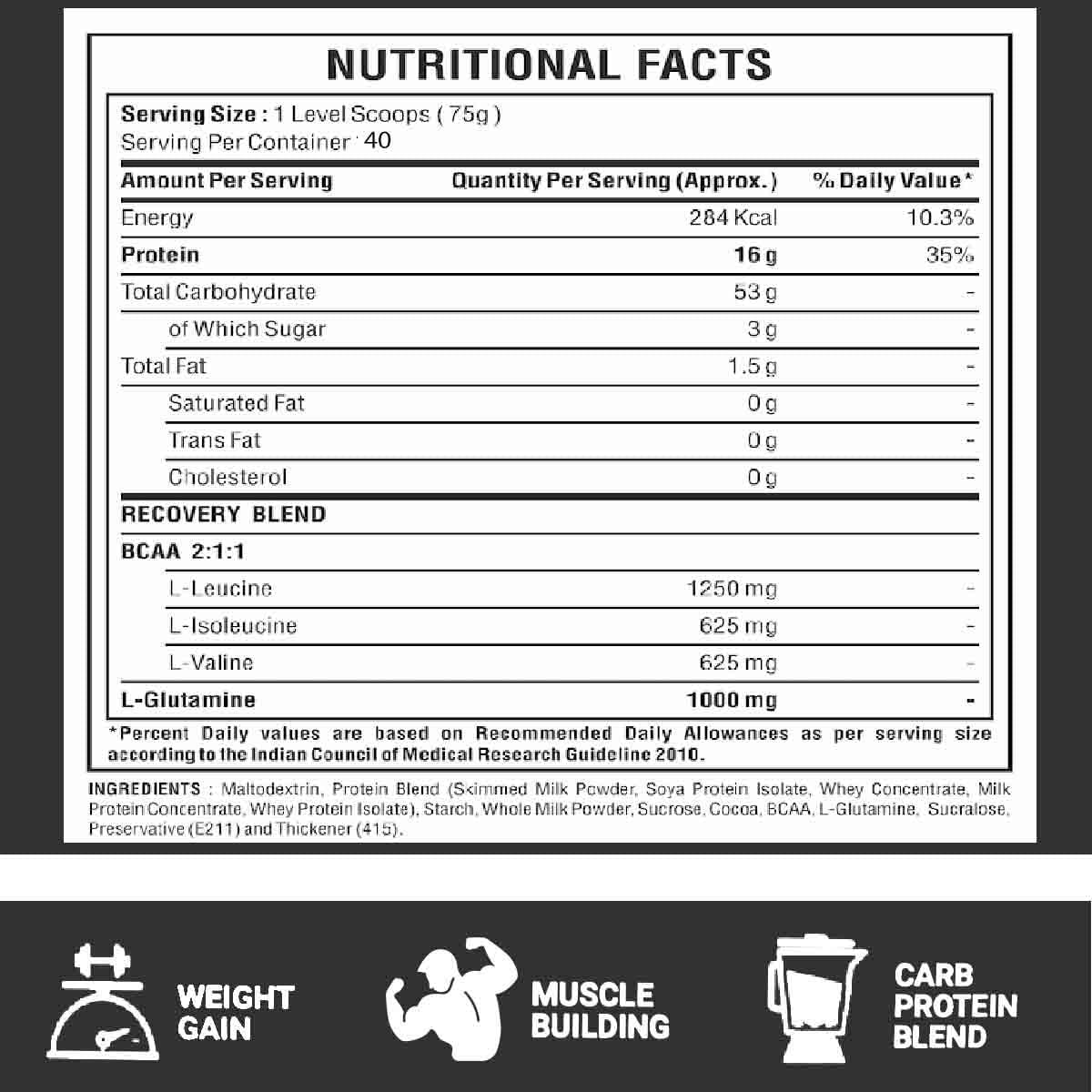 گینر افزایش وزن Bigmuscles Nutrition Real Mass Gainer، 3 کیلوگرم، طعم شکلاتی