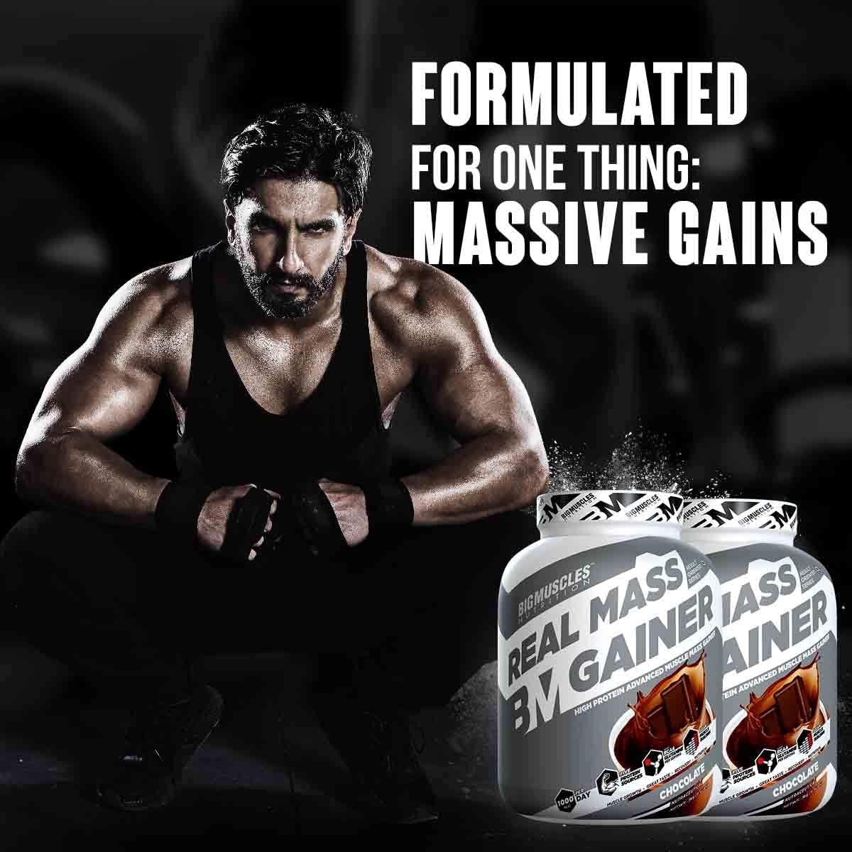 گینر افزایش وزن Bigmuscles Nutrition Real Mass Gainer، 3 کیلوگرم، طعم شکلاتی