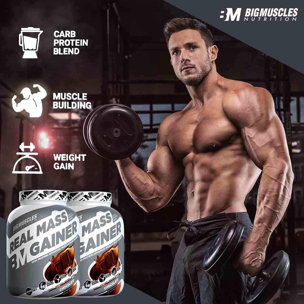 گینر افزایش وزن Bigmuscles Nutrition Real Mass Gainer، 3 کیلوگرم، طعم شکلاتی