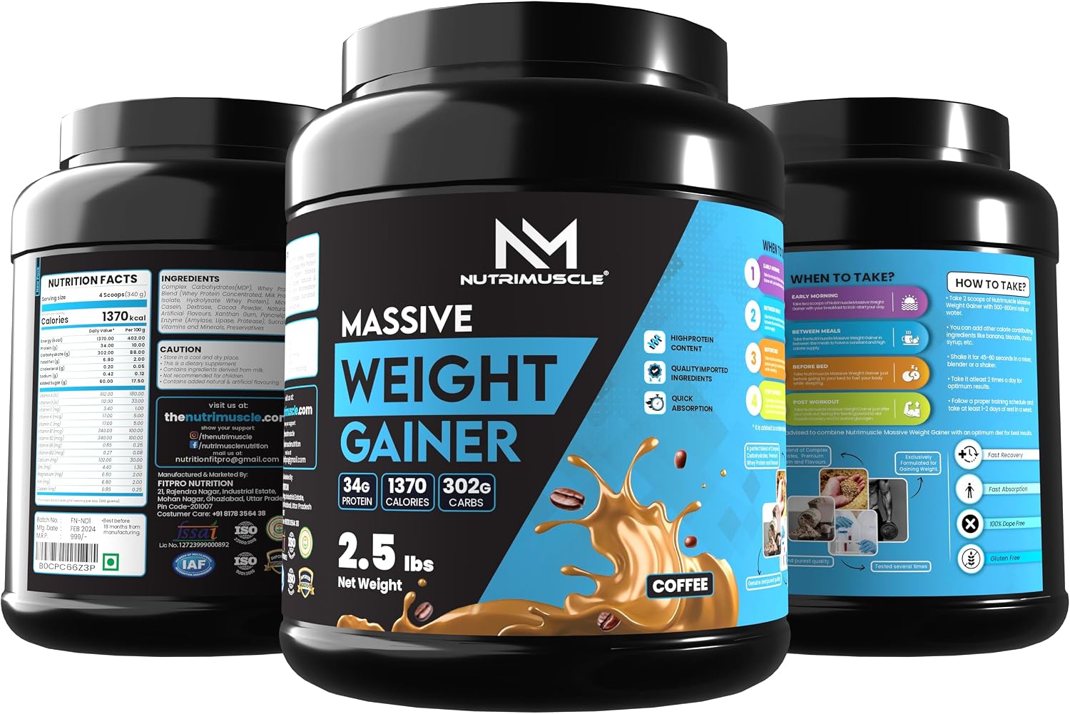 گینر افزایش وزن Nutrimuscle Massive Weight Gainer، 1.134 کیلوگرم، طعم قهوه