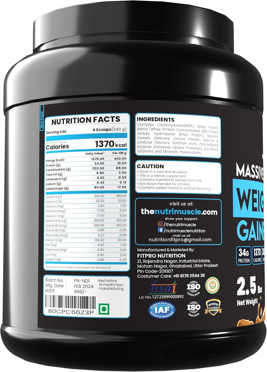 گینر افزایش وزن Nutrimuscle Massive Weight Gainer، 1.134 کیلوگرم، طعم قهوه