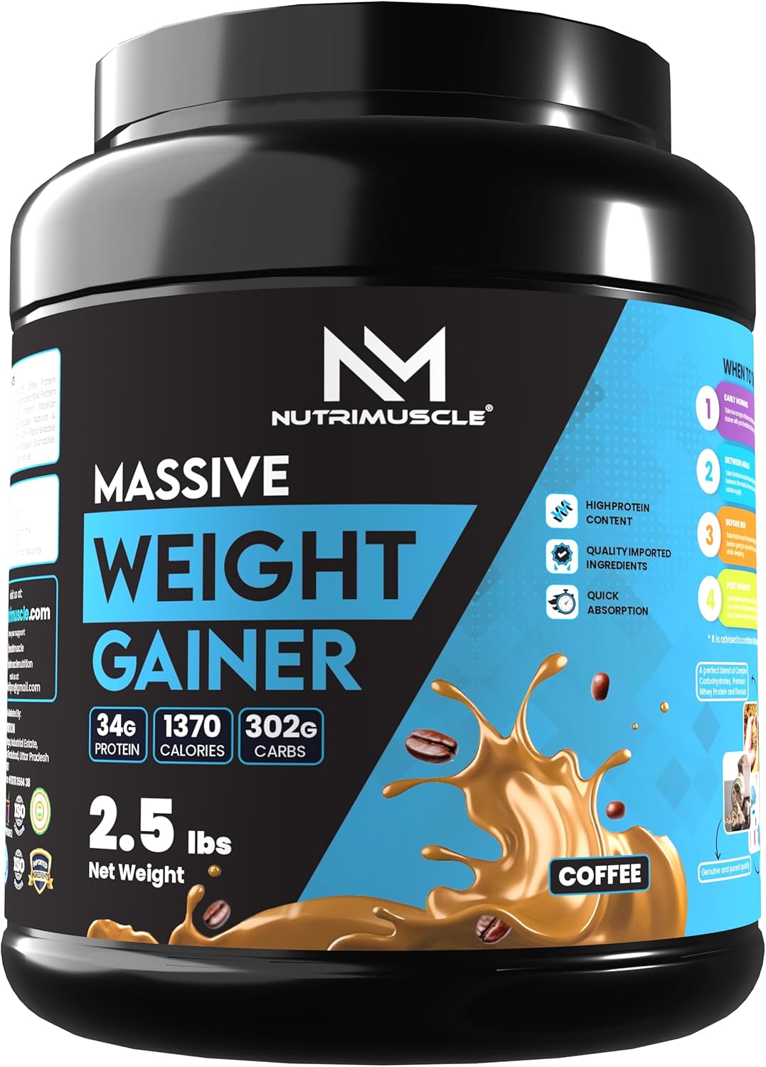 گینر افزایش وزن Nutrimuscle Massive Weight Gainer، 1.134 کیلوگرم، طعم قهوه