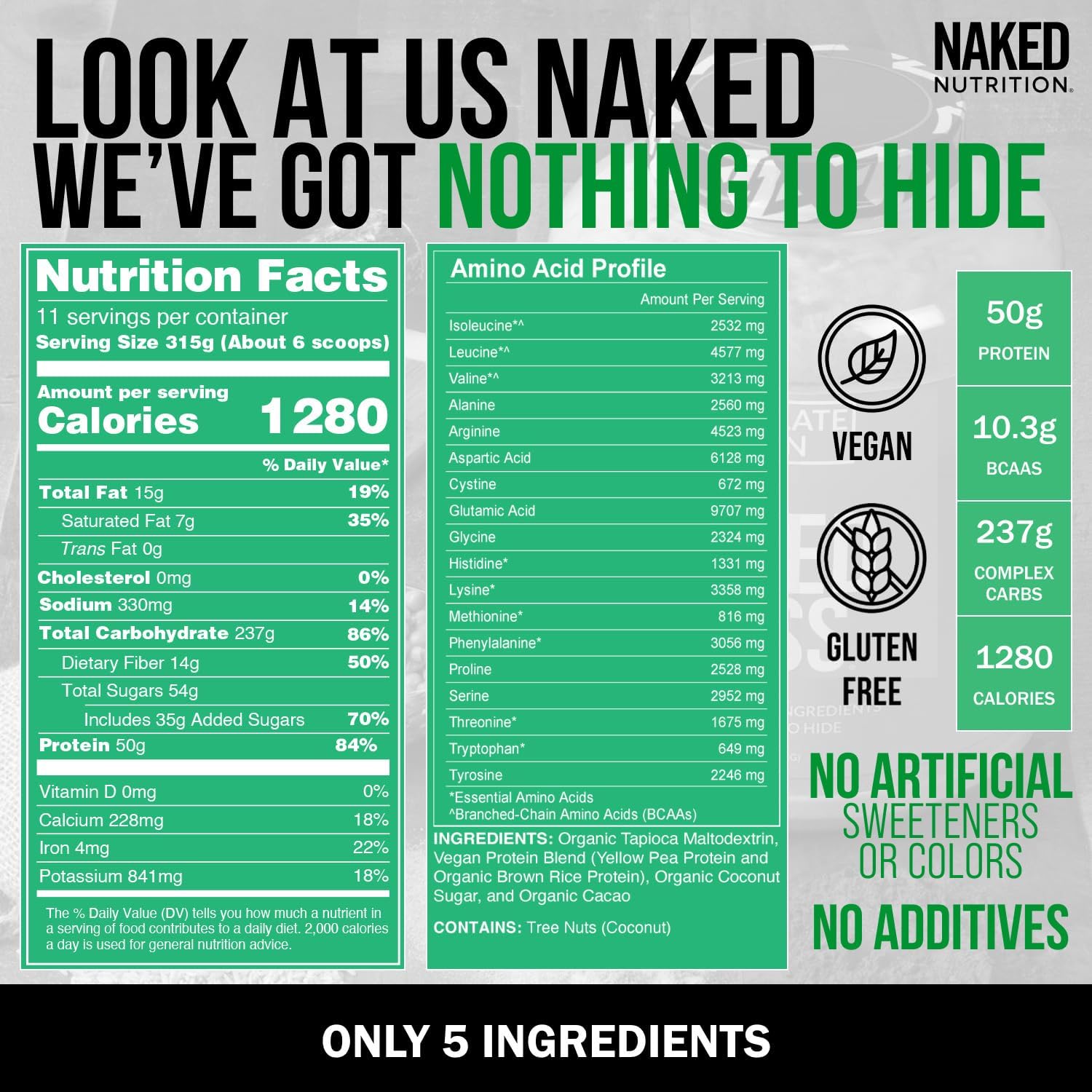 گینر وگان افزایش وزن NAKED، 8 پوند، 11 سروینگ، طعم شکلاتی