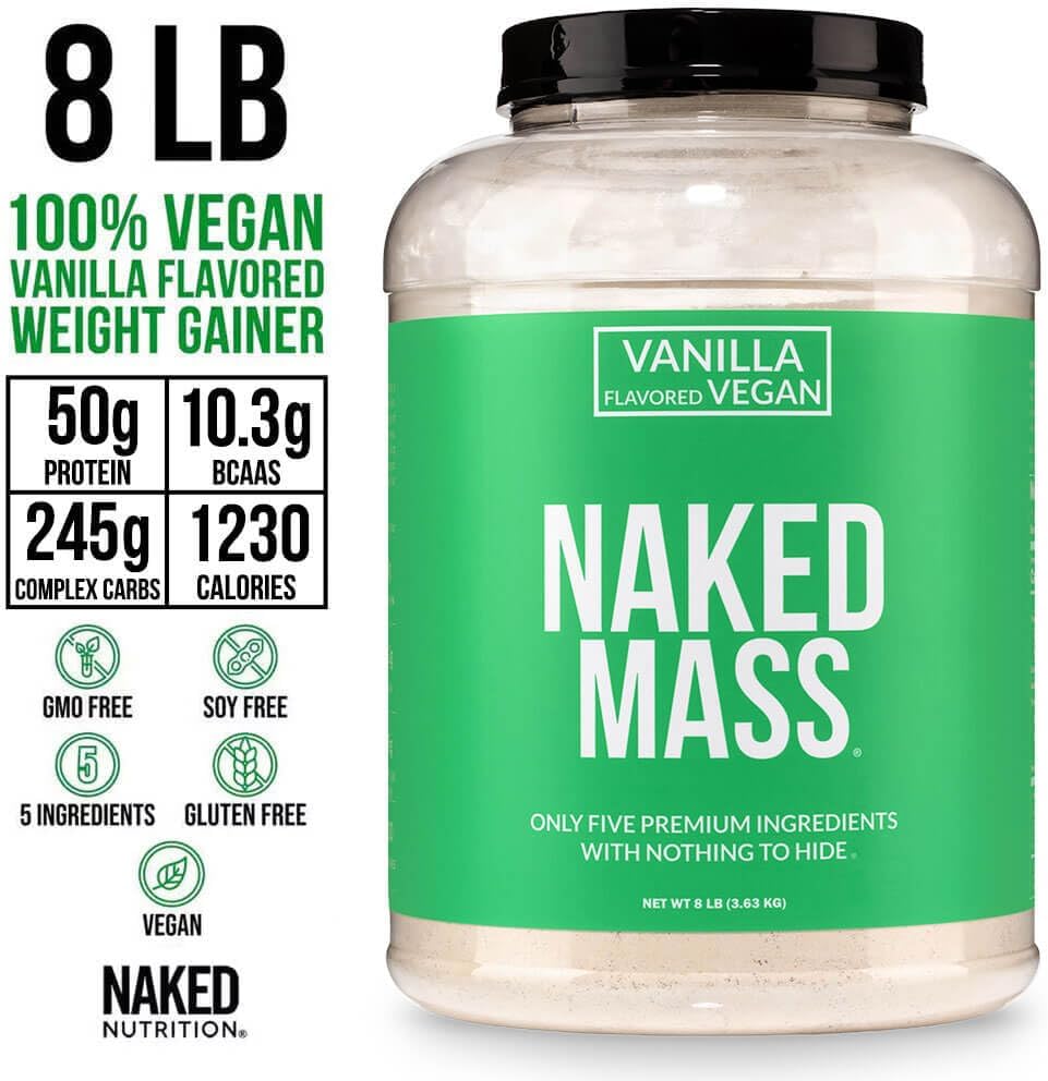 گینر وگان افزایش وزن Naked Mass، 8 پوند، 11 سروینگ، طعم وانیلی