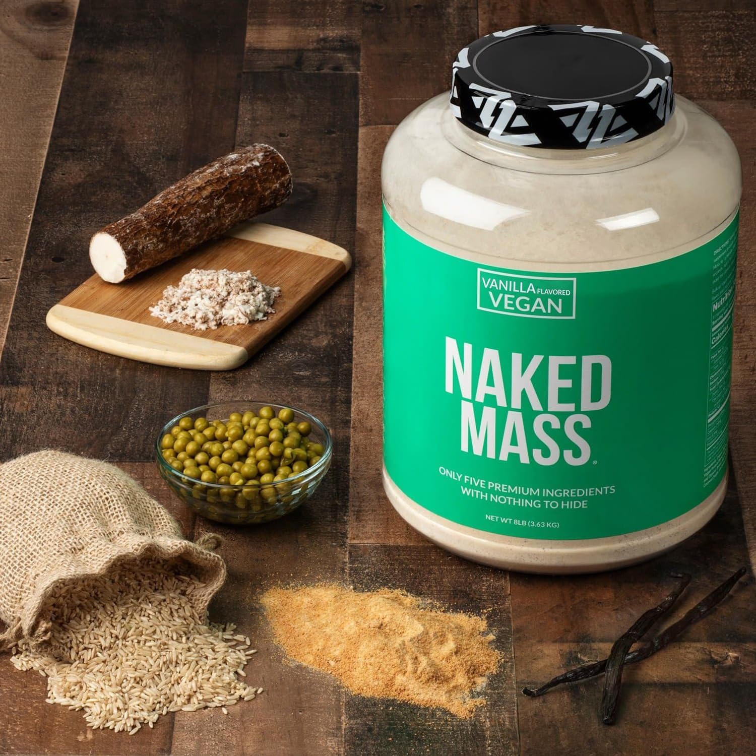 گینر وگان افزایش وزن Naked Mass، 8 پوند، 11 سروینگ، طعم وانیلی