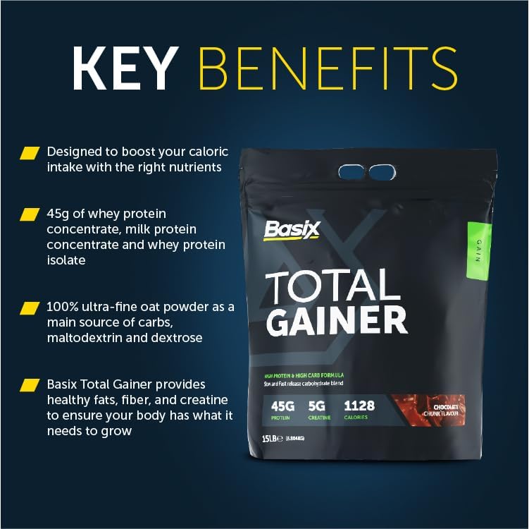 گینر افزایش وزن Basix Total Gainer، 15 پوند، طعم تکه‌های شکلات