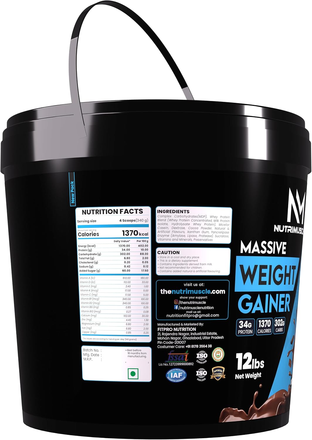 گینر افزایش وزن NUTRIMUSCLE MASSIVE WEIGHT GAINER، 12 پوند