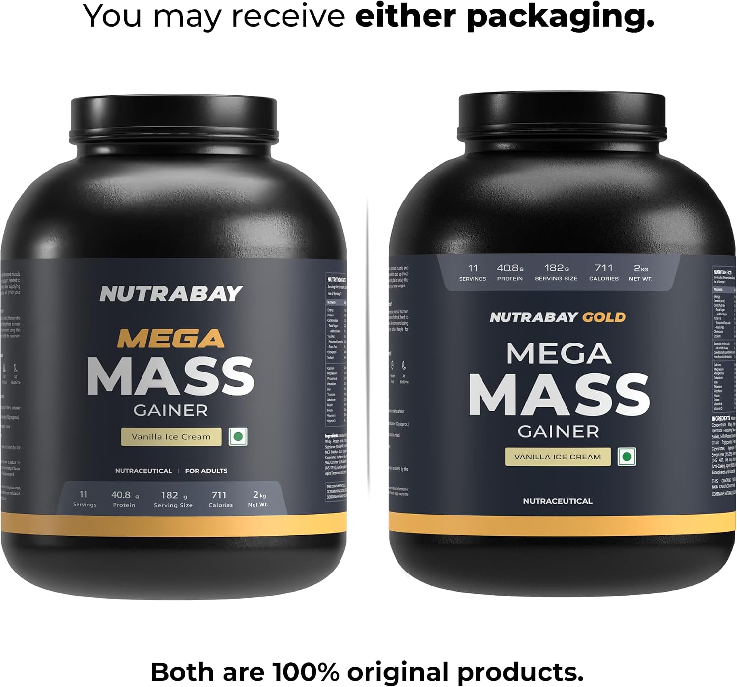 گینر افزایش وزن Nutrabay Mega Mass Gainer، 40.8 گرم پروتئین، 2 کیلوگرم، طعم بستنی وانیلی