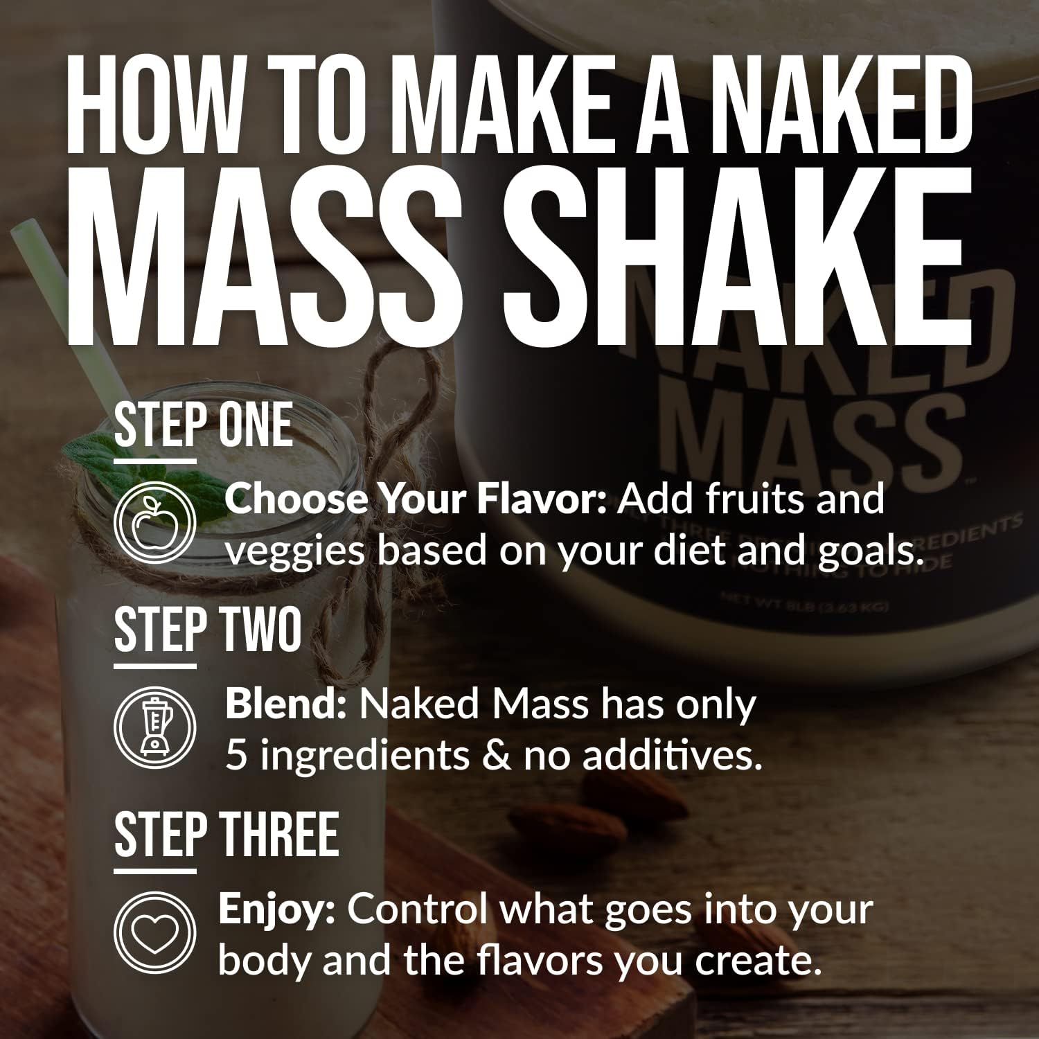 گینر افزایش وزن Naked Mass، 8 پوند، 11 سروینگ، طعم شکلاتی