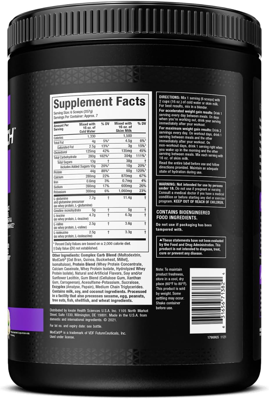 گینر افزایش وزن MuscleTech 100% Mass Gainer، 2330 گرم، طعم میلک‌شیک وانیلی