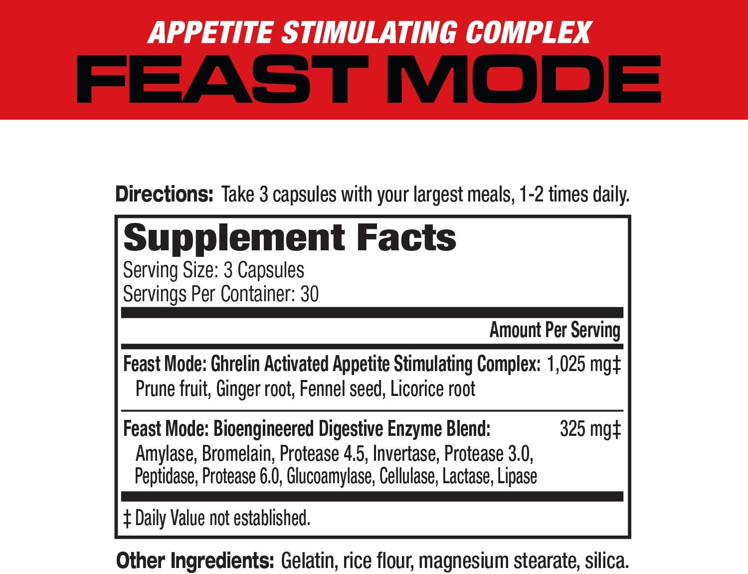 مکمل افزایش اشتها و وزن MuscleMeds Feast Mode، 90 کپسول، بدون طعم