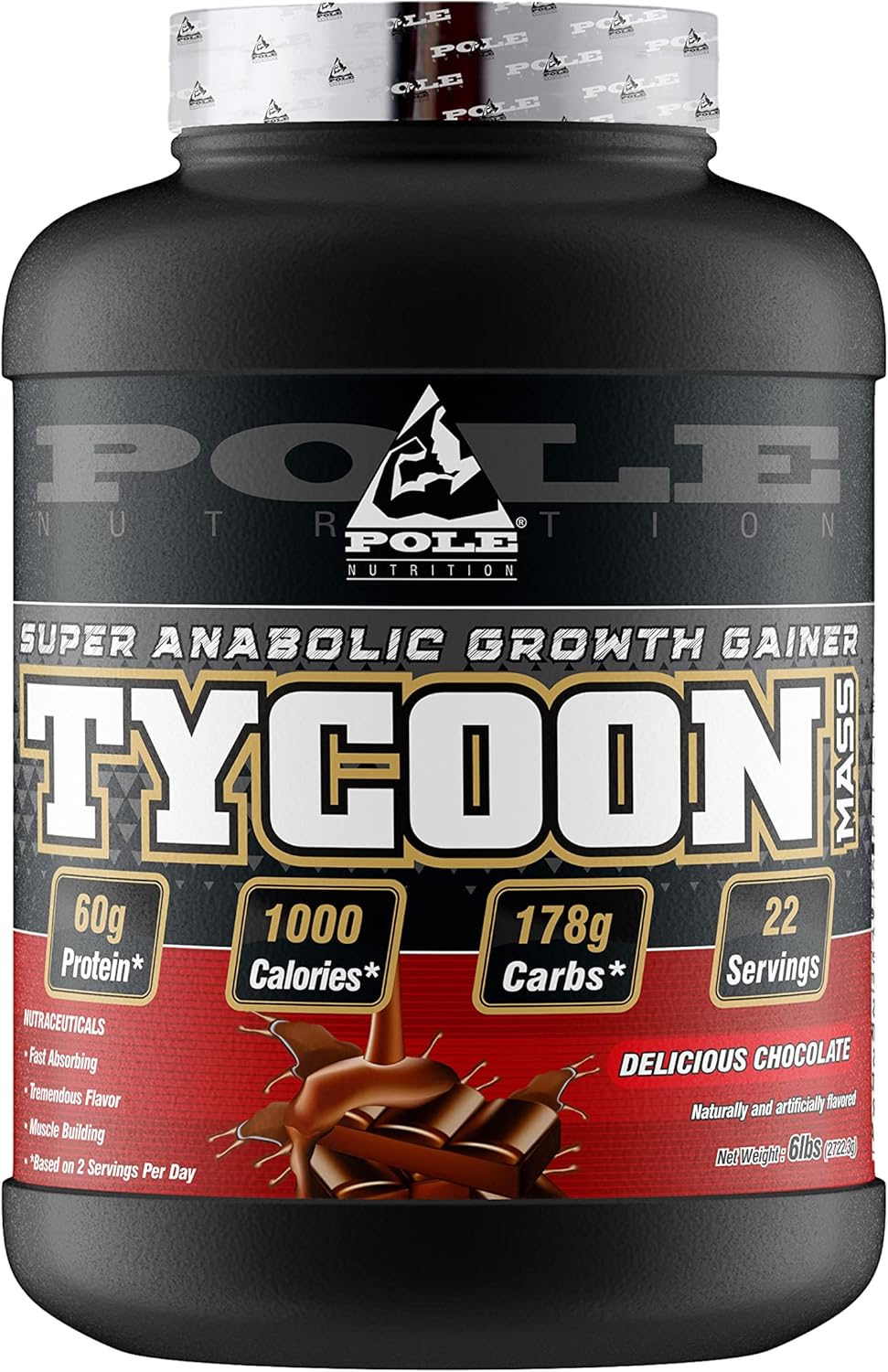 گینر افزایش وزن Pole Nutrition TYCOON Mass Gainer، 6 پوند، طعم شکلاتی