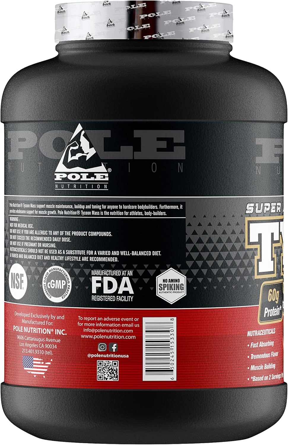 گینر افزایش وزن Pole Nutrition TYCOON Mass Gainer، 6 پوند، طعم شکلاتی
