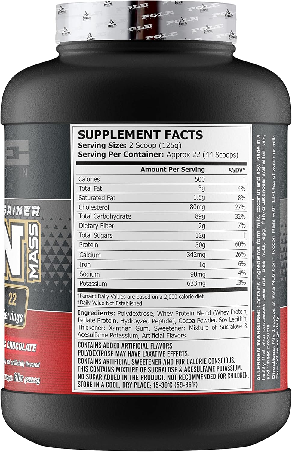 گینر افزایش وزن Pole Nutrition TYCOON Mass Gainer، 6 پوند، طعم شکلاتی