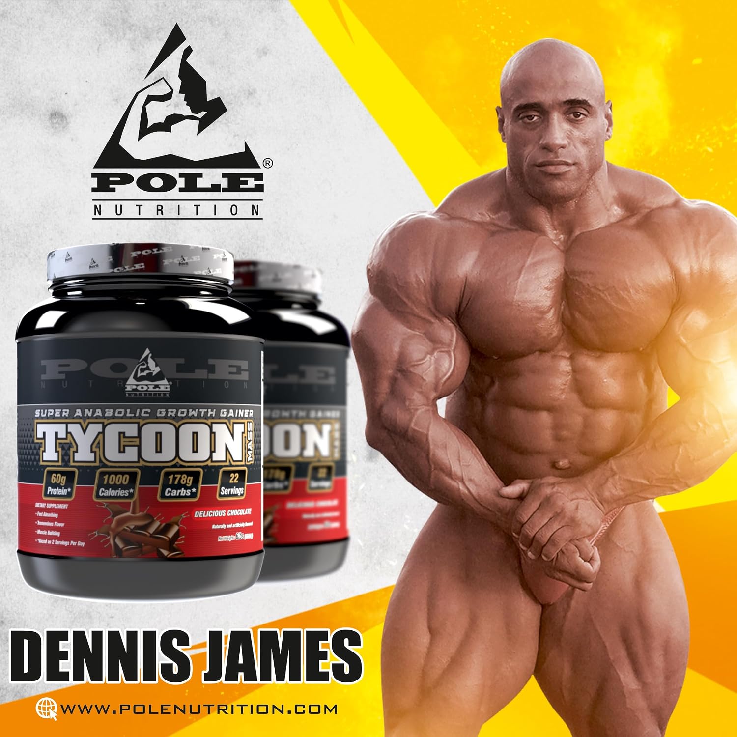 گینر افزایش وزن Pole Nutrition TYCOON Mass Gainer، 6 پوند، طعم شکلاتی