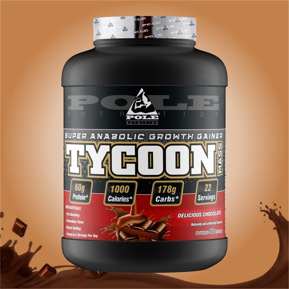 گینر افزایش وزن Pole Nutrition TYCOON Mass Gainer، 6 پوند، طعم شکلاتی