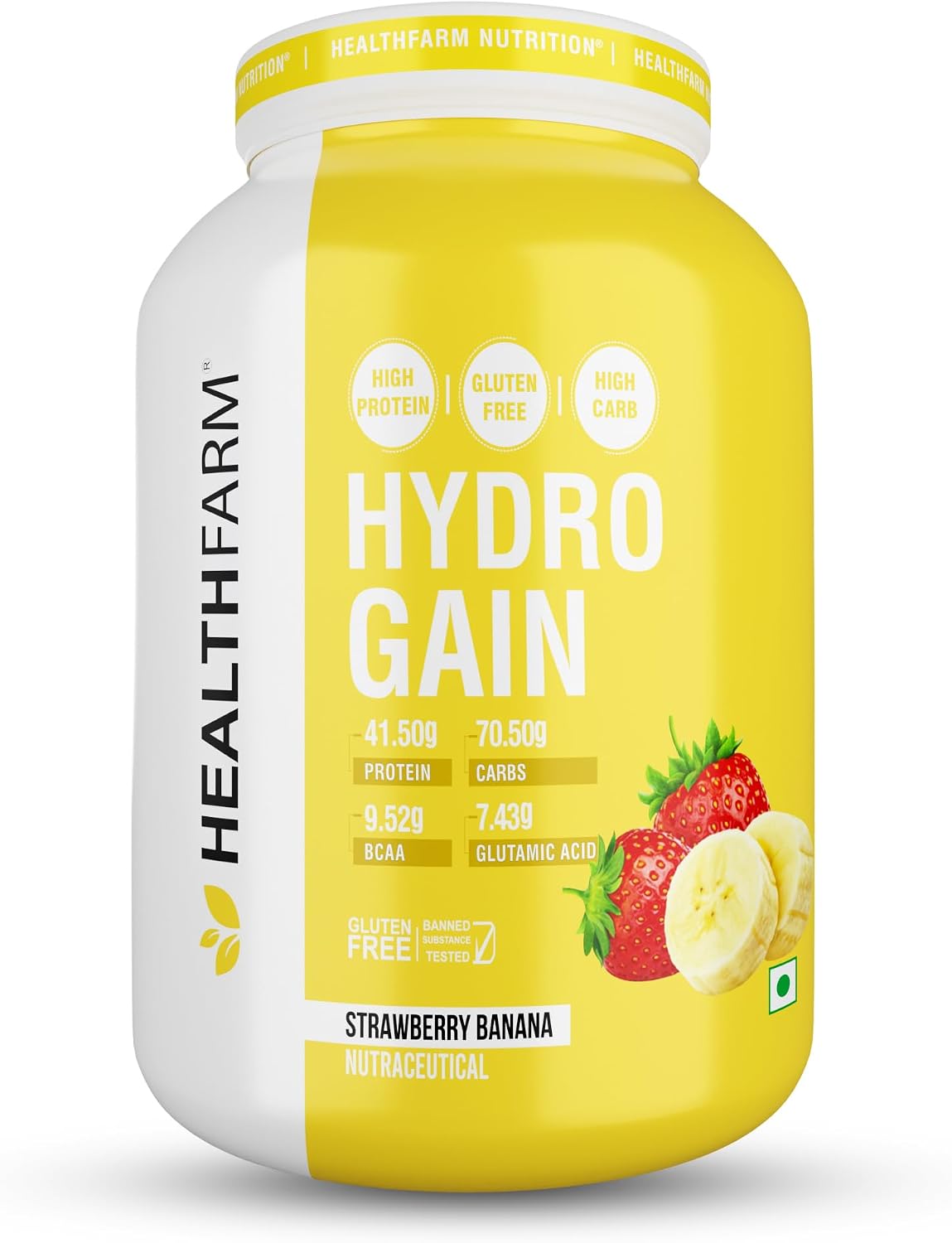 گینر افزایش وزن Healthfarm Hydro Gain، 3 کیلوگرم، طعم توت‌فرنگی و موز