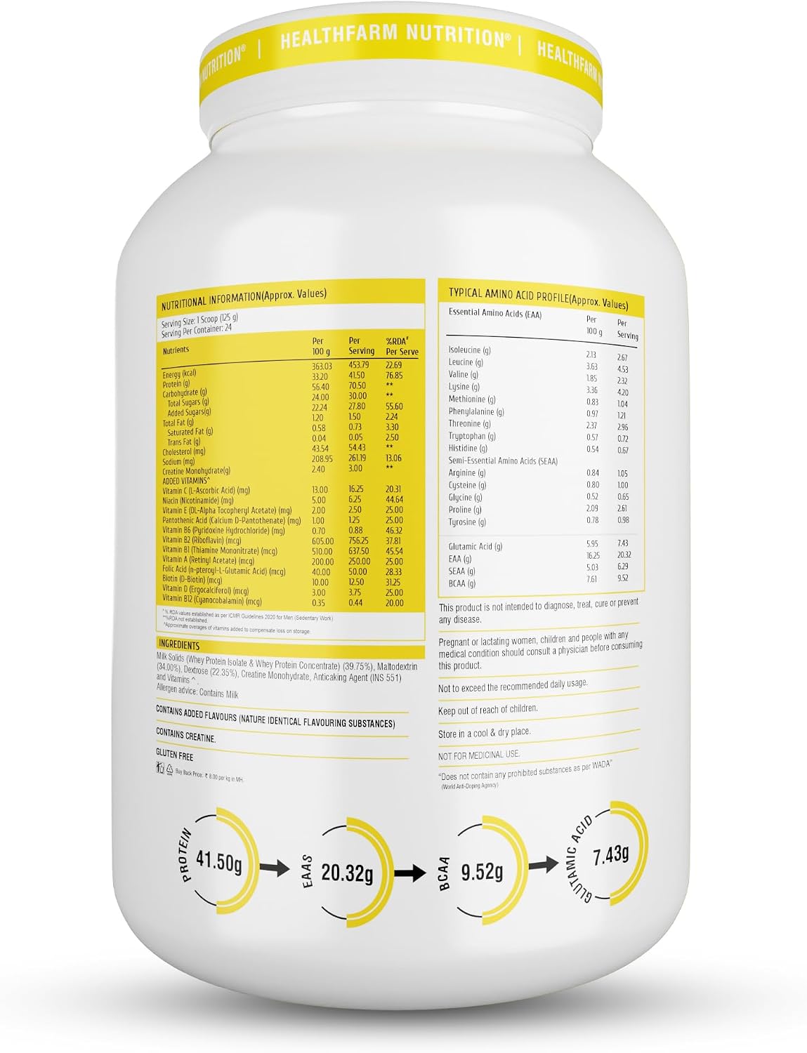 گینر افزایش وزن Healthfarm Hydro Gain، 3 کیلوگرم، طعم توت‌فرنگی و موز