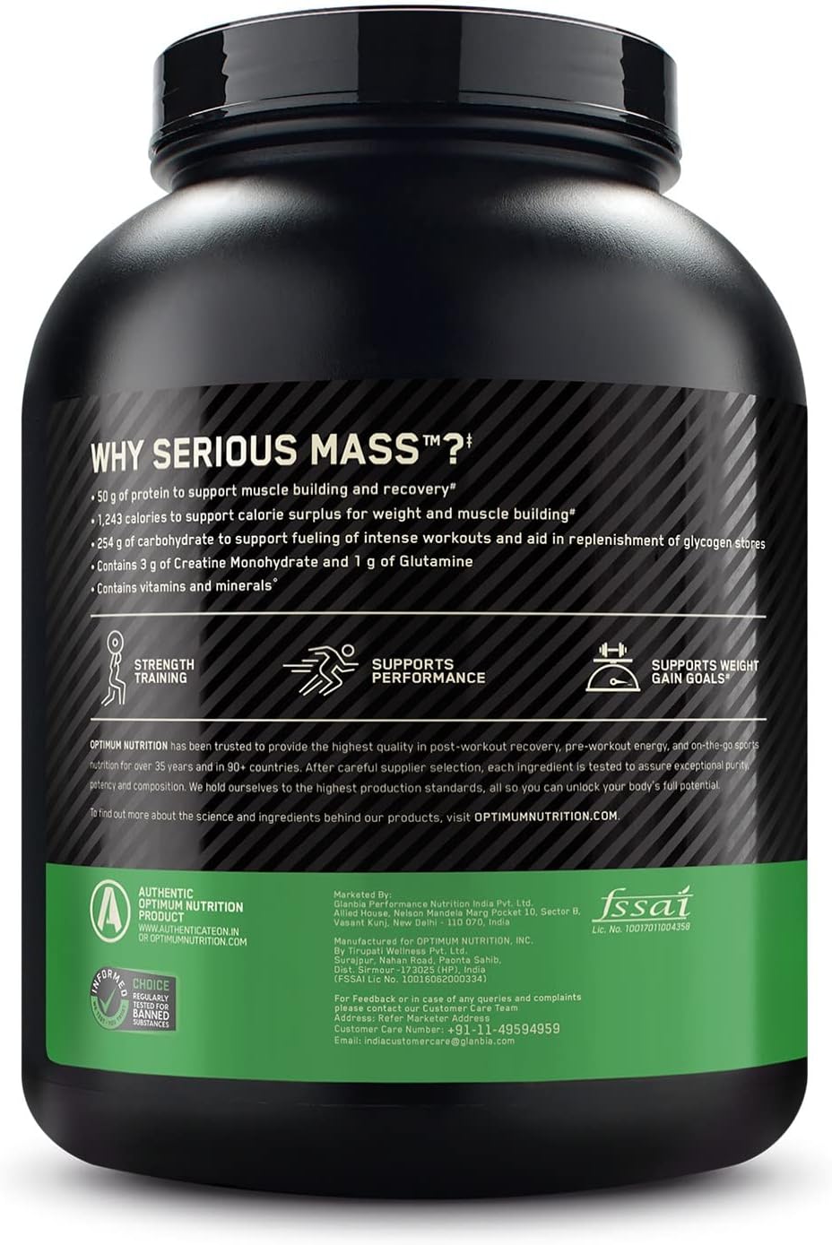 گینر افزایش وزن OPTIMUM NUTRITION (ON) Serious Mass، 3 کیلوگرم، طعم شکلاتی