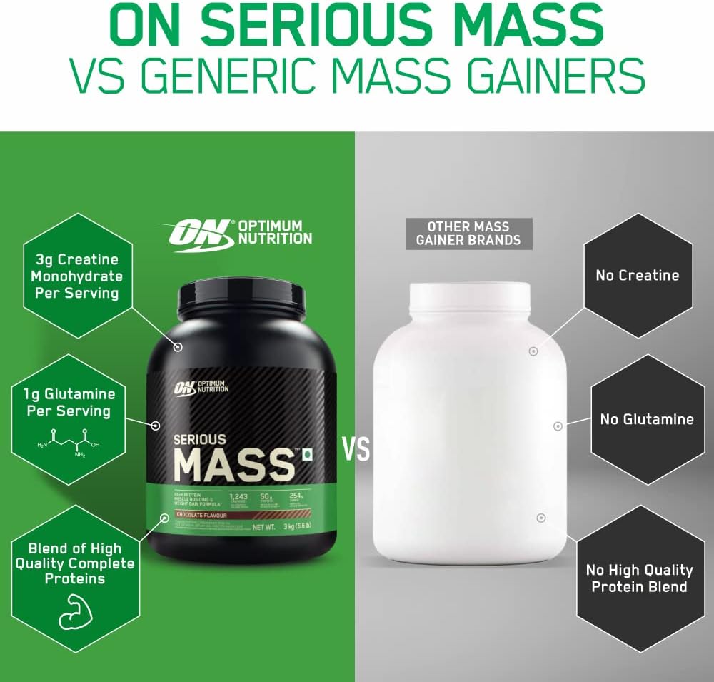 گینر افزایش وزن Optimum Nutrition (ON) Serious Mass، 1 کیلوگرم، طعم شکلاتی