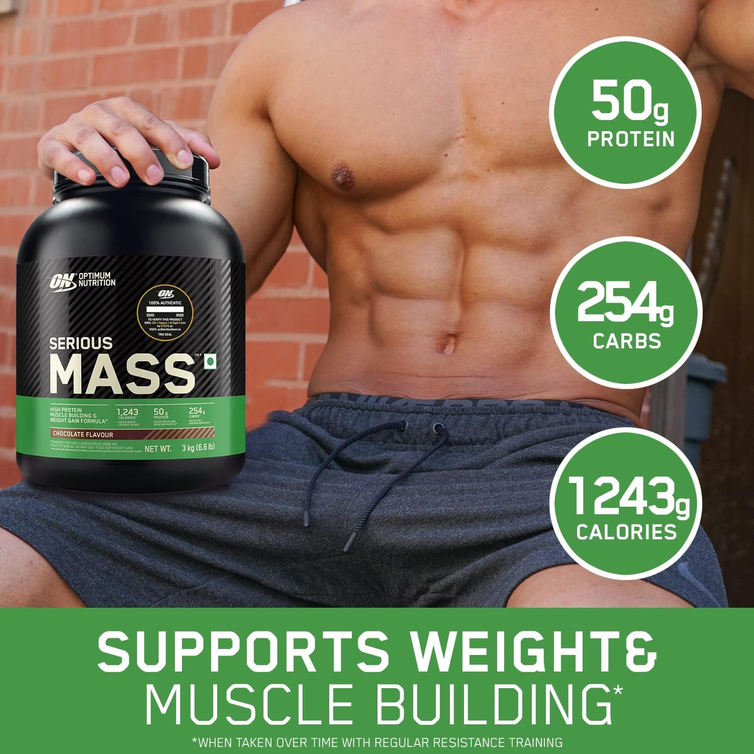 گینر افزایش وزن Optimum Nutrition (ON) Serious Mass، 1 کیلوگرم، طعم شکلاتی