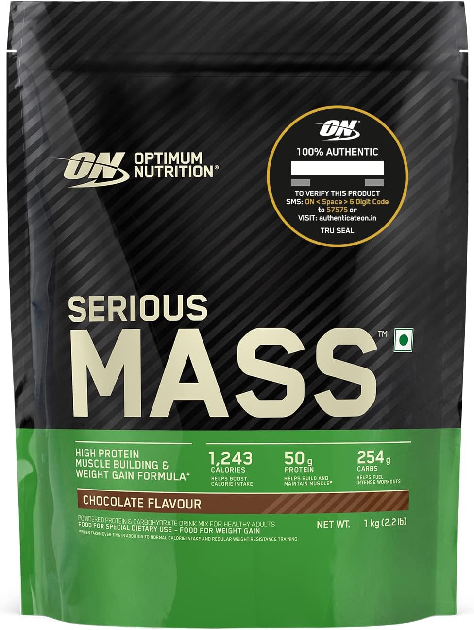 گینر افزایش وزن Optimum Nutrition (ON) Serious Mass، 1 کیلوگرم، طعم شکلاتی