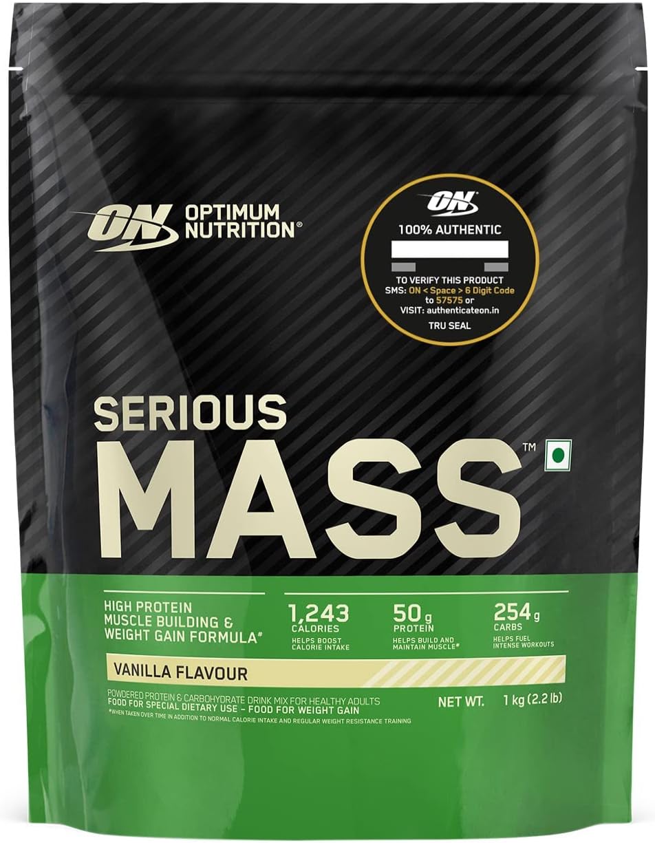 گینر افزایش وزن Optimum Nutrition (ON) Serious Mass، 1 کیلوگرم، طعم وانیلی