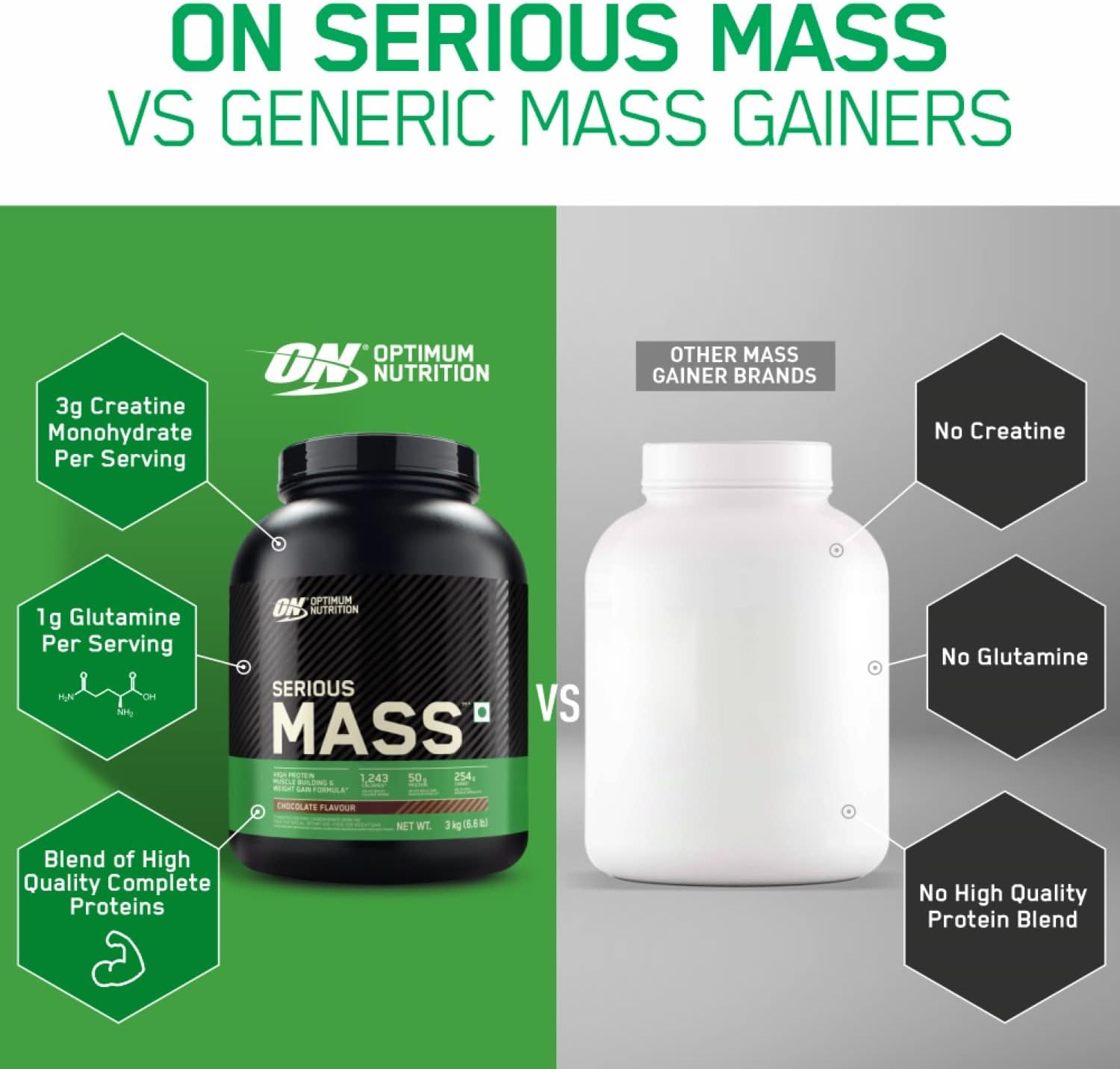 گینر افزایش وزن Optimum Nutrition (ON) Serious Mass، 3 کیلوگرم، طعم وانیلی