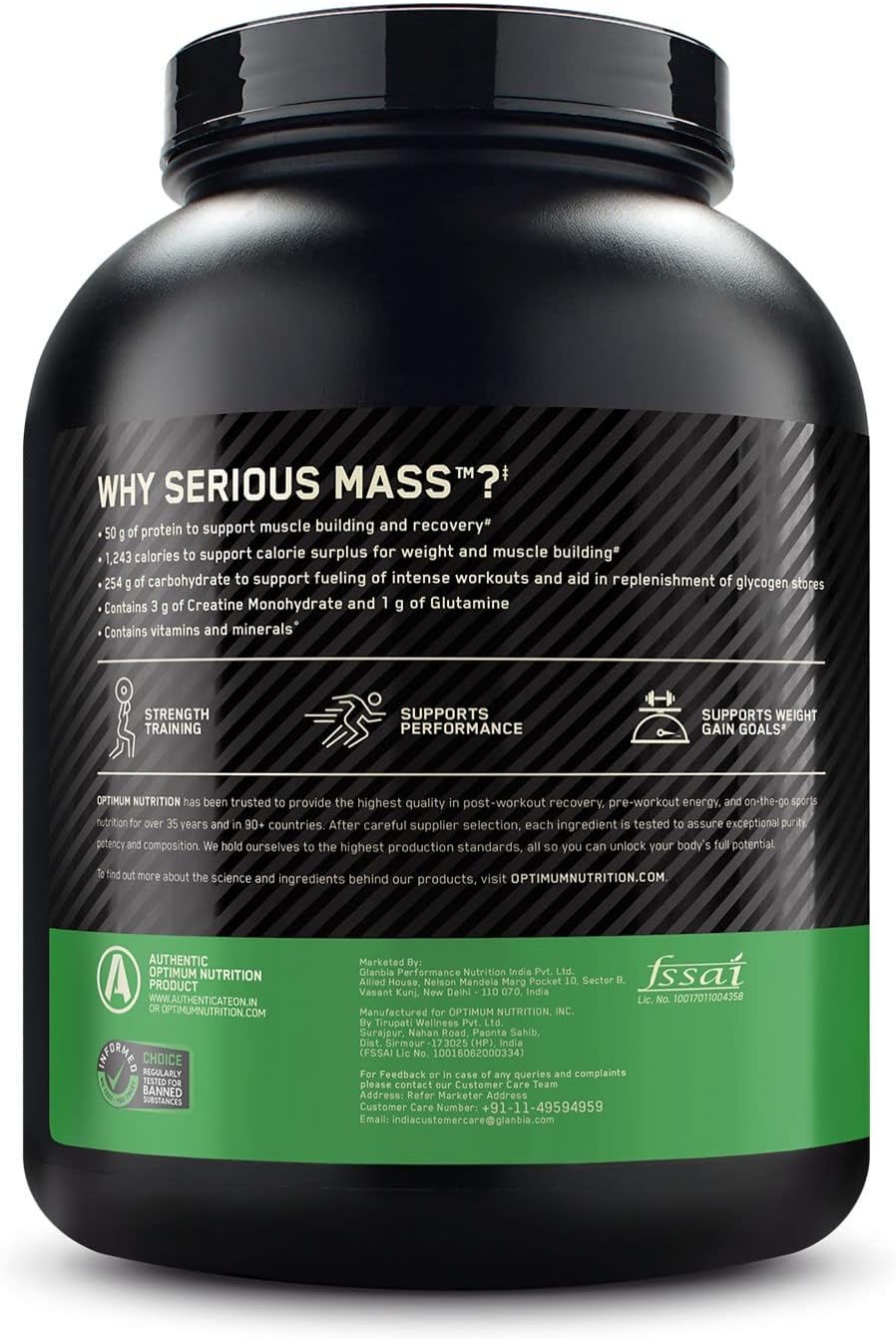 گینر افزایش وزن Optimum Nutrition (ON) Serious Mass، 3 کیلوگرم، طعم وانیلی