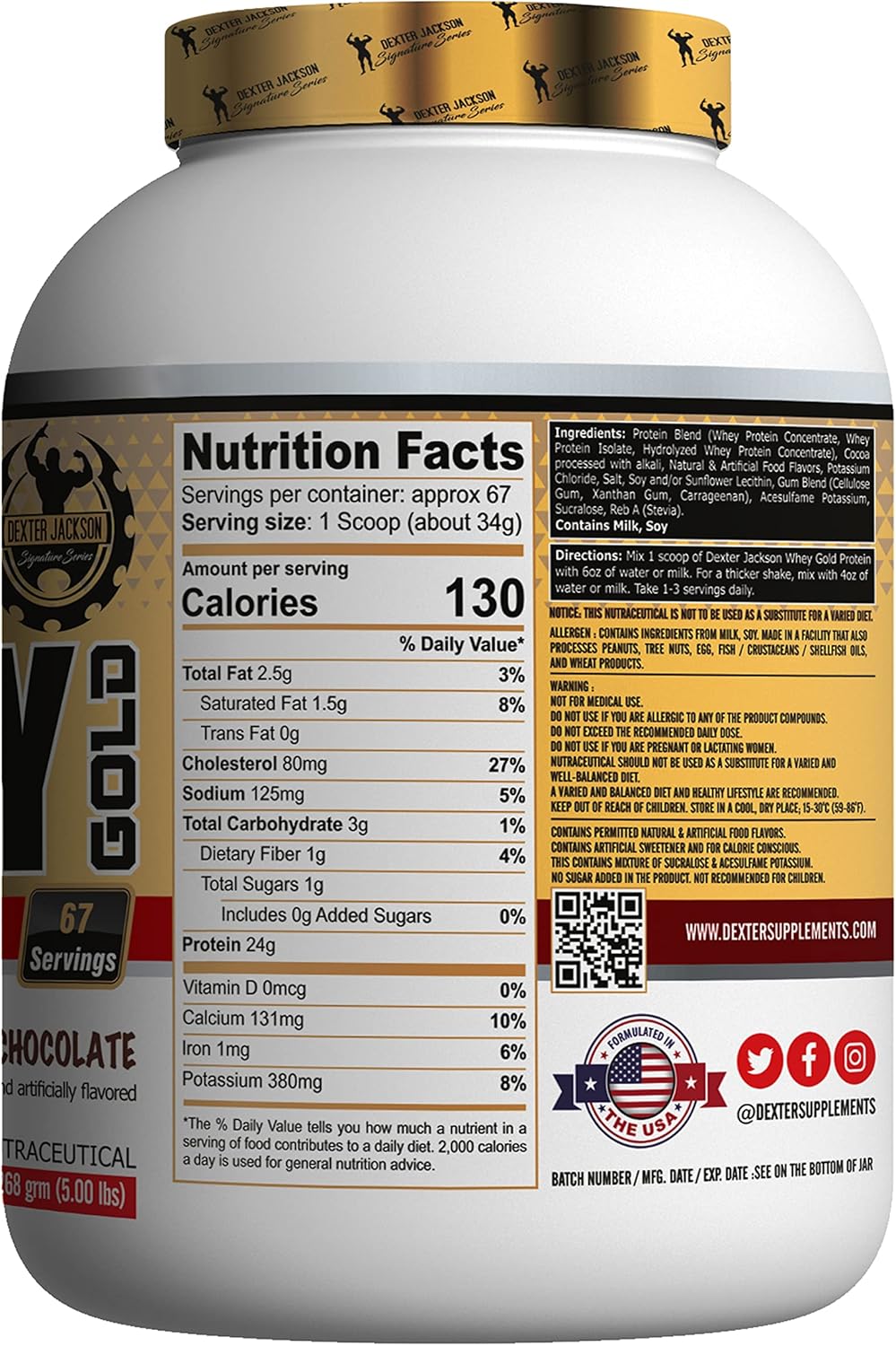پودر پروتئین وی Dexter Jackson Whey Gold، 5 پوند، طعم شکلات دوبل