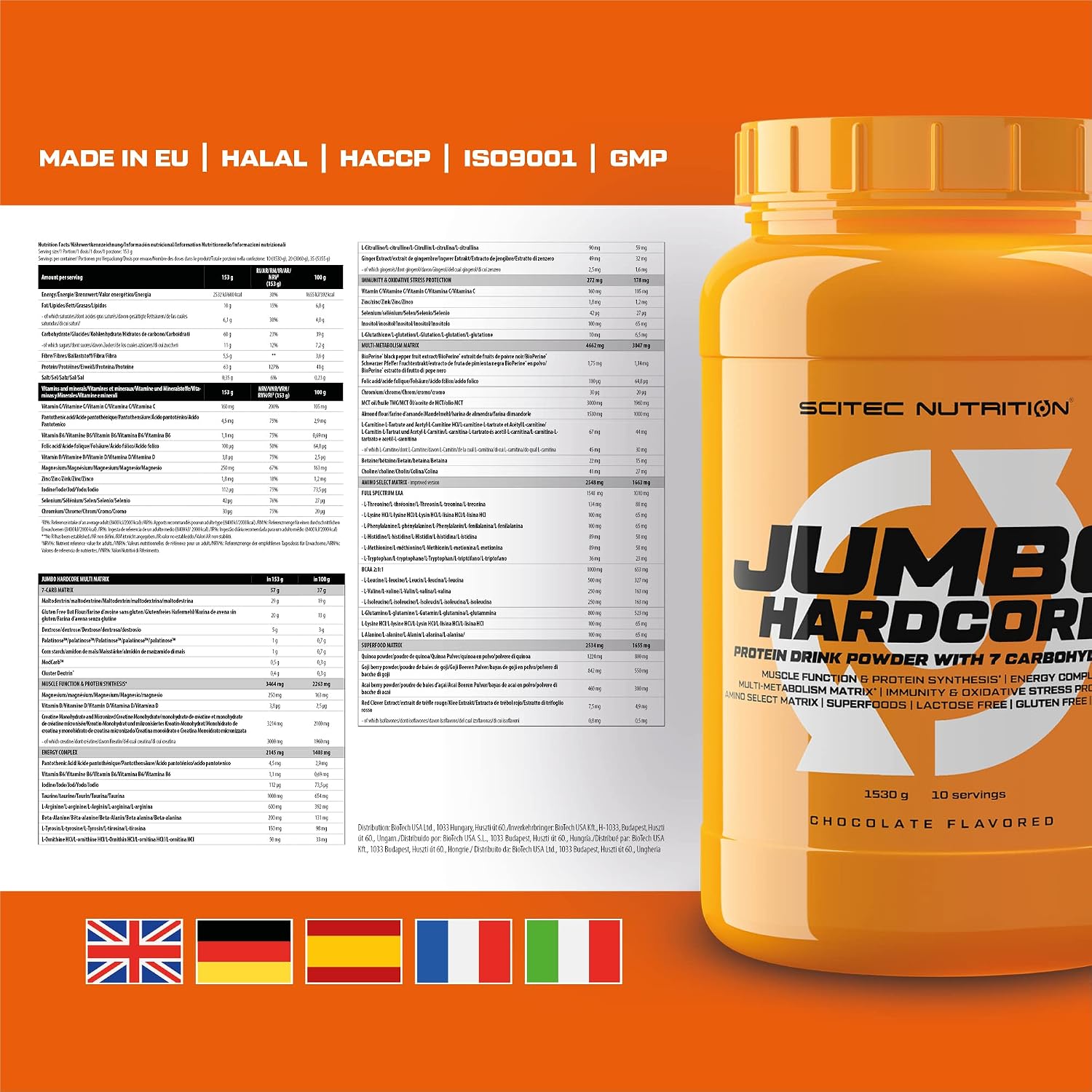 گینر افزایش وزن Scitec Nutrition Jumbo، 1530 گرم، طعم شکلاتی