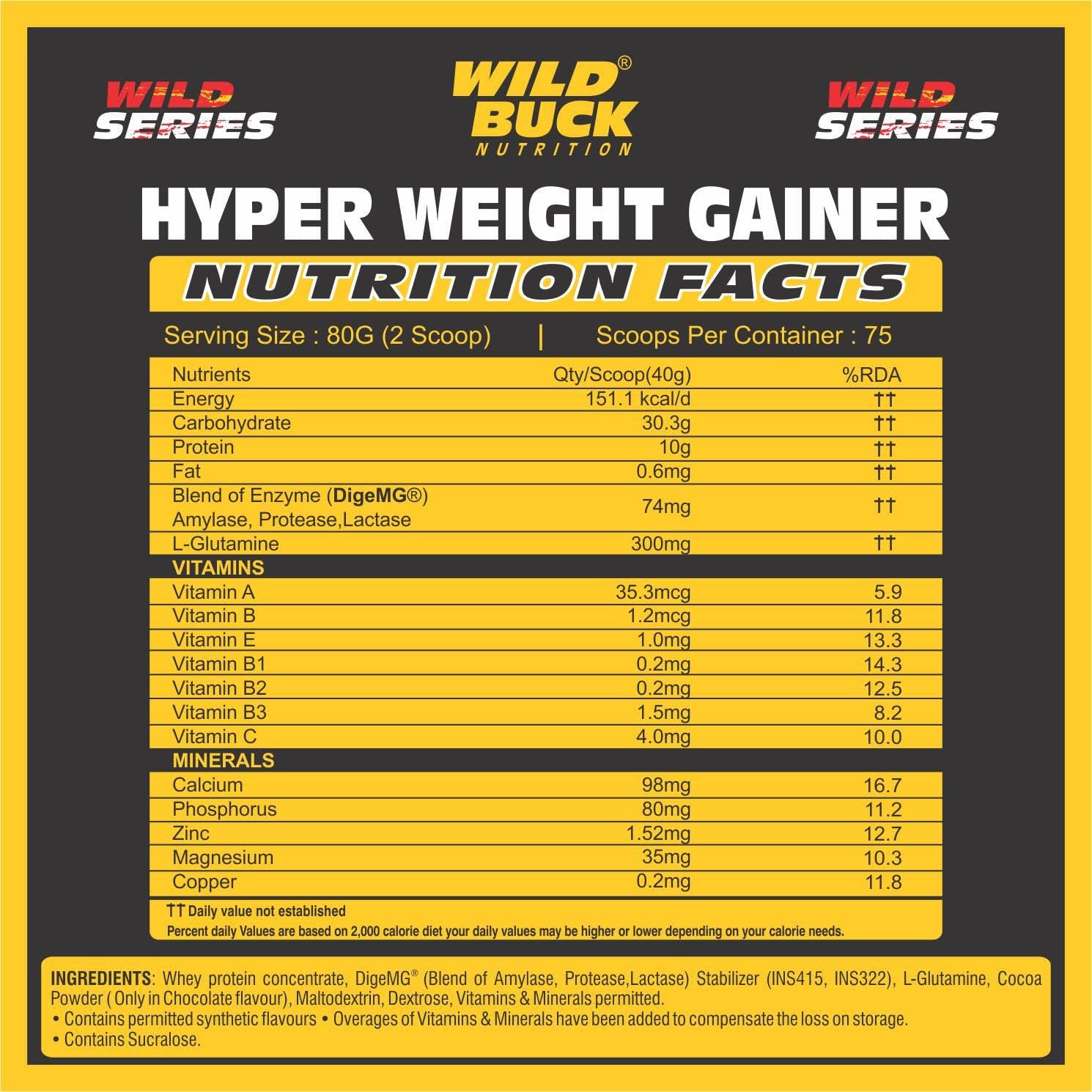 گینر افزایش وزن WILD BUCK، 3 کیلوگرم، طعم میلک‌شیک توت‌فرنگی