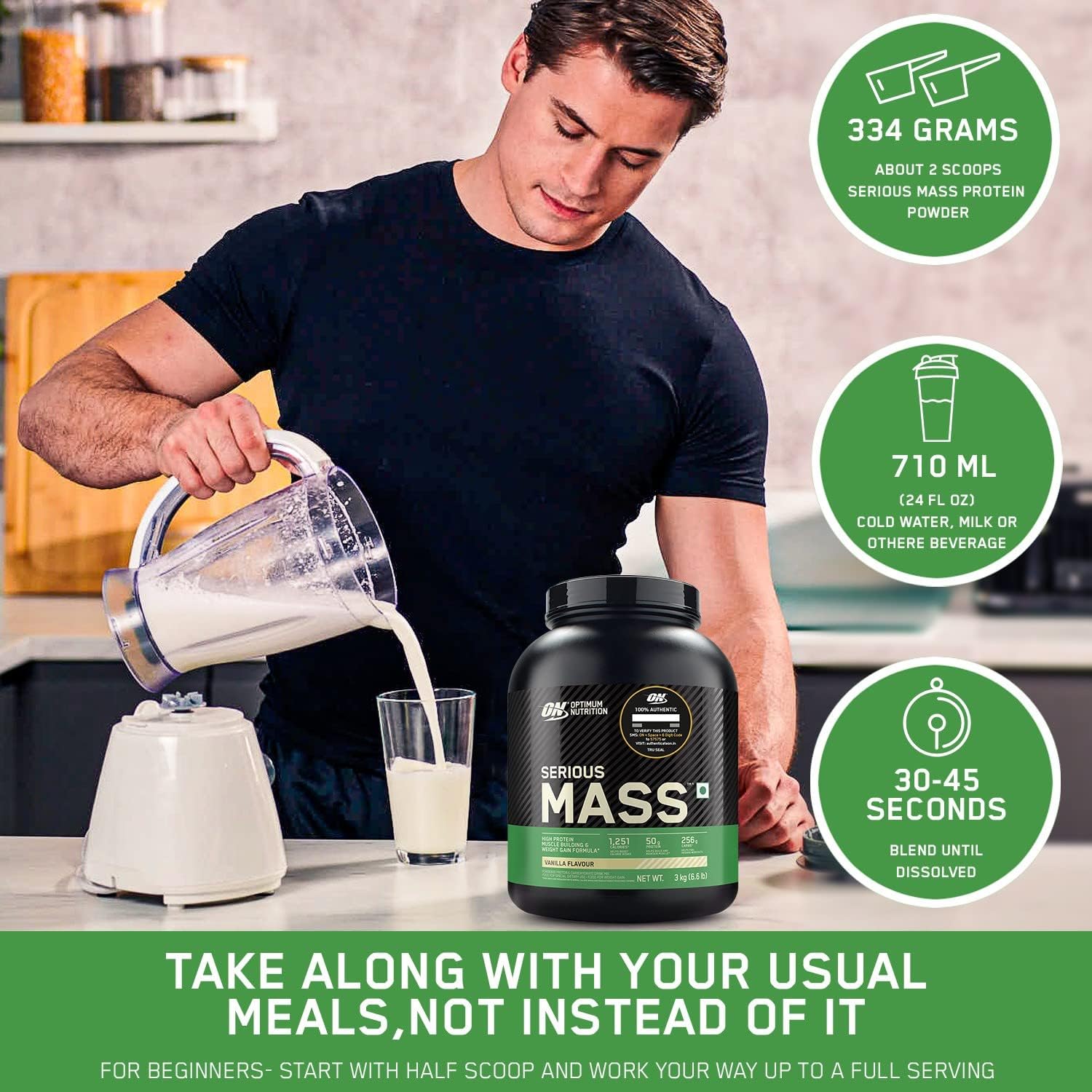 گینر افزایش وزن OPTIMUM NUTRITION (ON) Serious Mass، 5 کیلوگرم، طعم شکلاتی