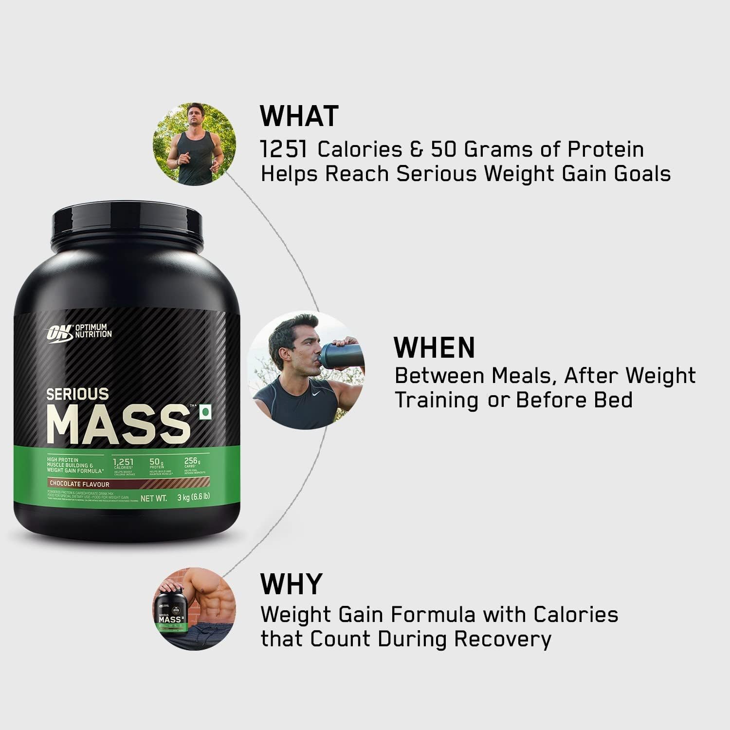 گینر افزایش وزن OPTIMUM NUTRITION (ON) Serious Mass، 5 کیلوگرم، طعم شکلاتی