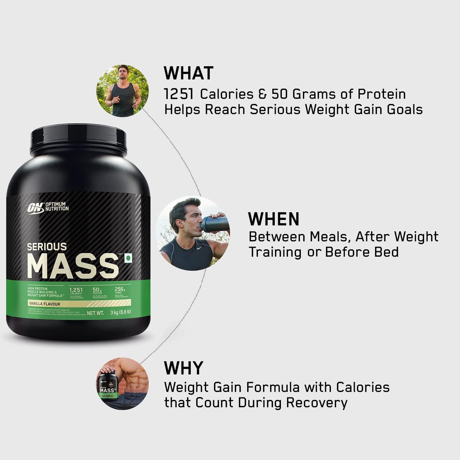 گینر افزایش وزن OPTIMUM NUTRITION (ON) Serious Mass، 5 کیلوگرم، طعم وانیلی