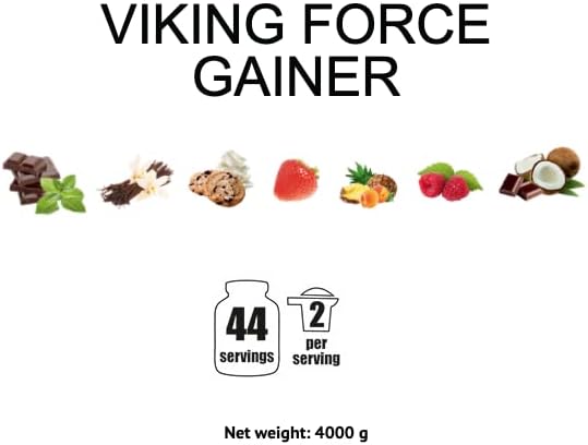 گینر افزایش وزن Viking Force، 36 گرم پروتئین، 4000 گرم، 44 سروینگ، طعم شکلاتی