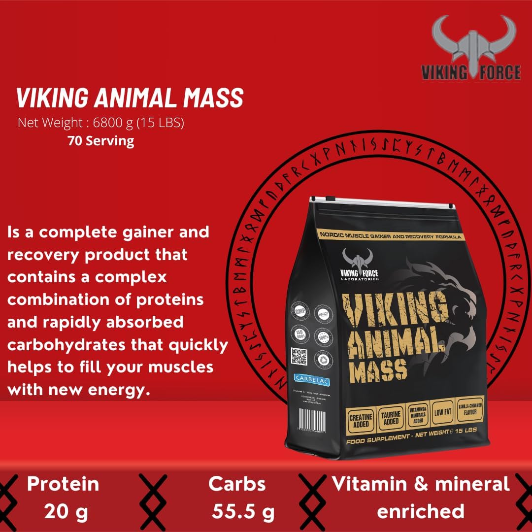 گینر افزایش وزن VIKING FORCE، 6800 گرم، 68 سروینگ، طعم شکلاتی