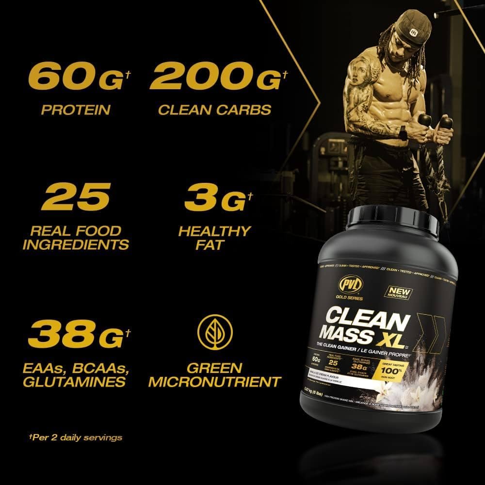 گینر افزایش وزن PVL Clean Mass XL، 5 پوند، طعم وانیلی