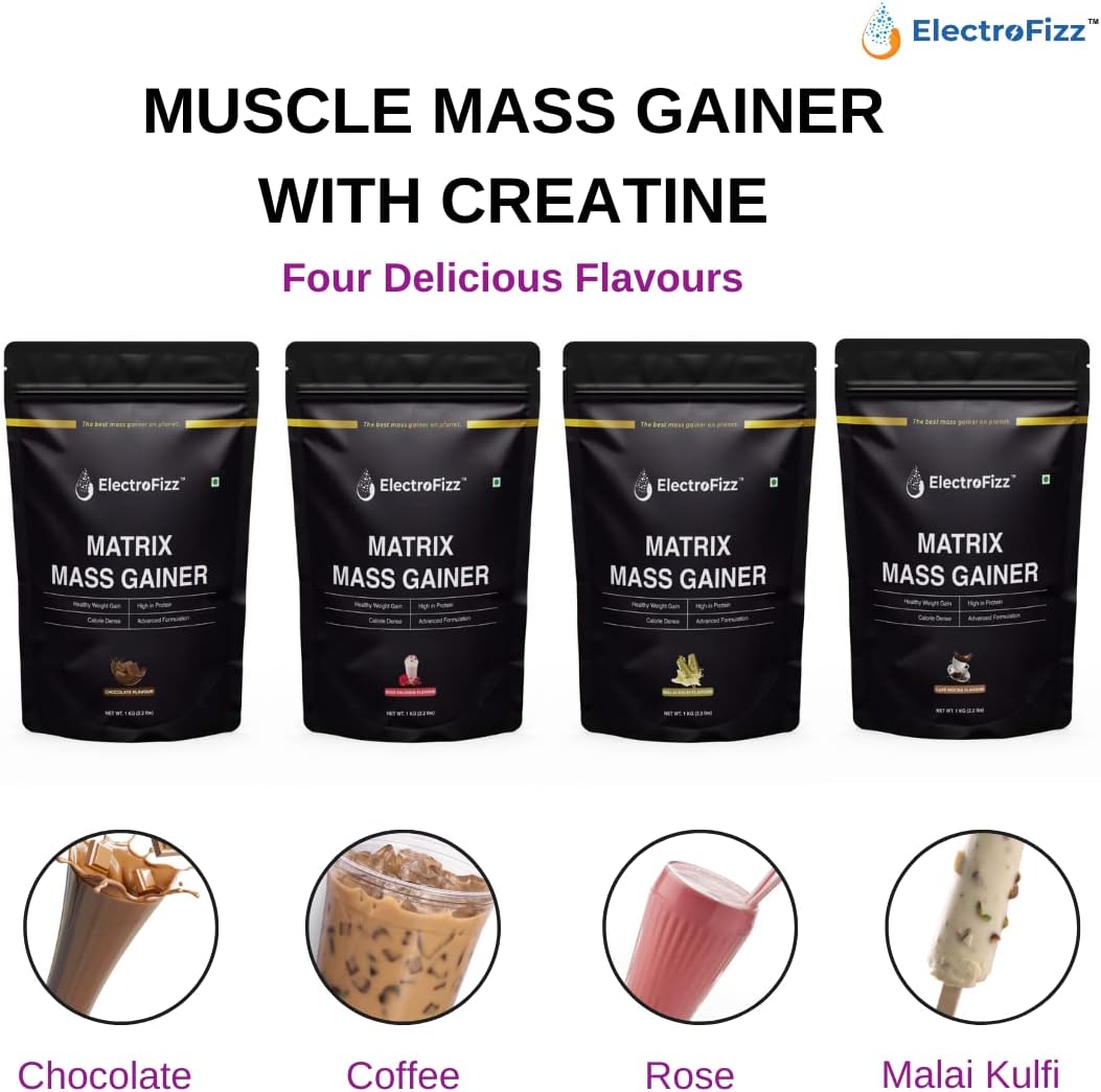 گینر افزایش وزن ElectroFizz Matrix Mass Gainer، 12 گرم پروتئین، 1 کیلوگرم، 30 سروینگ، طعم شکلاتی