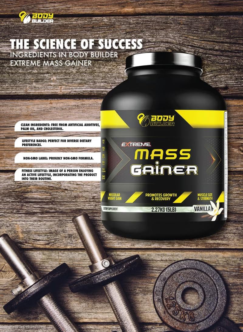 گینر افزایش وزن Body Builder، 40 گرم پروتئین، 5 پوند، طعم وانیلی