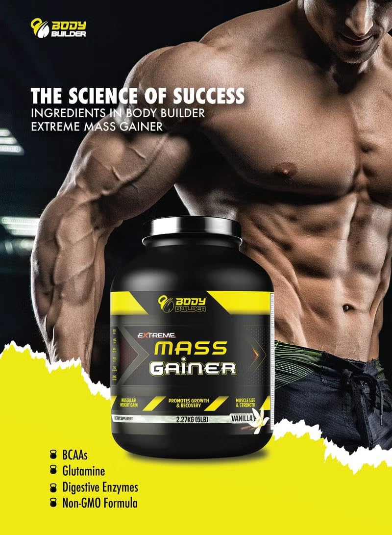 گینر افزایش وزن Body Builder، 40 گرم پروتئین، 5 پوند، طعم وانیلی